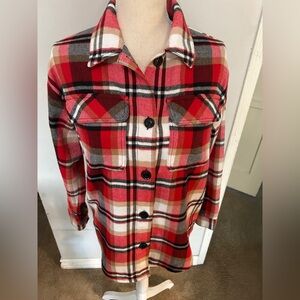 No Boundaries Red and Tan Plaid Shirt